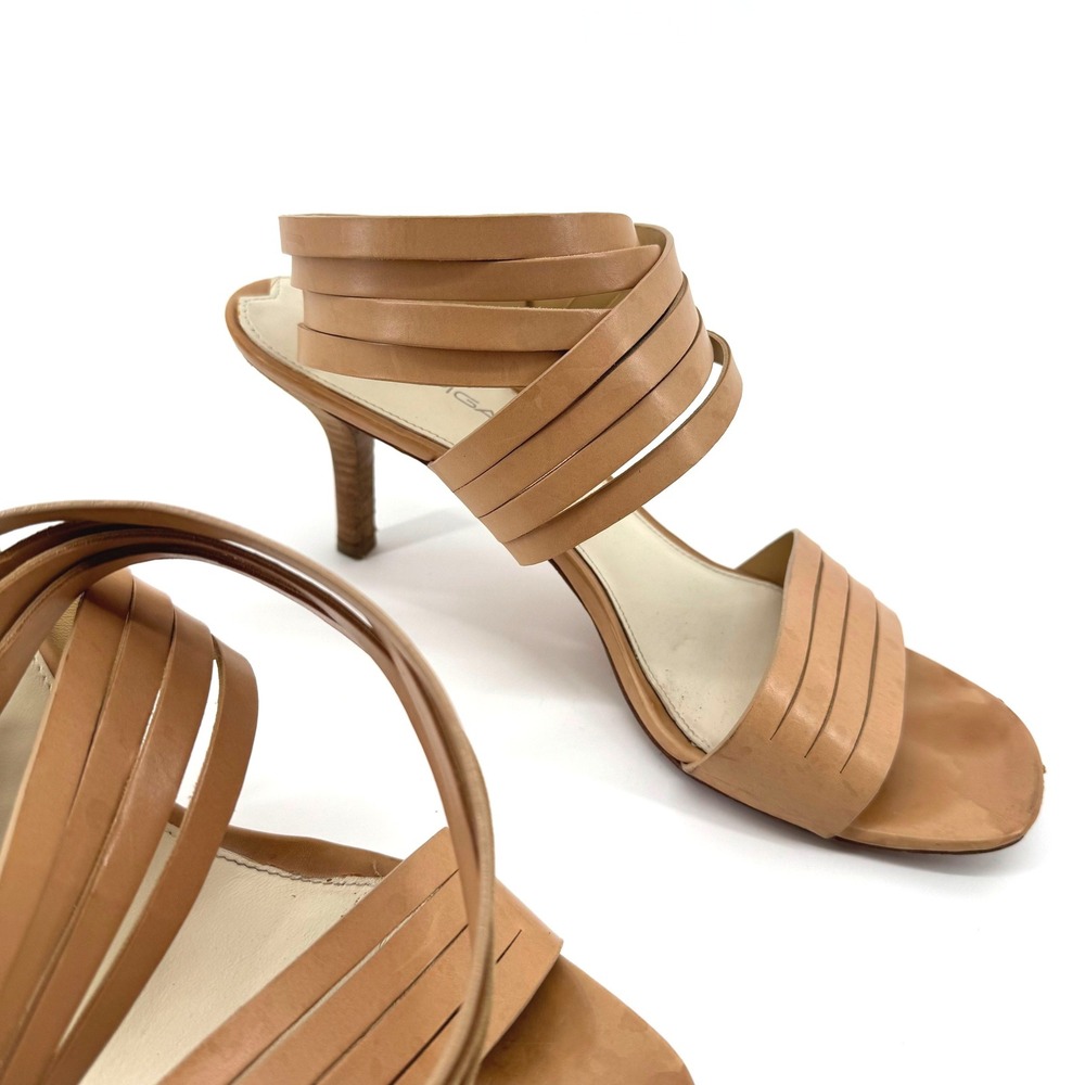 Via Spiga Strappy Heels Women 9.5 Camel Calf Leather Sandals Luxury Neutral Chic